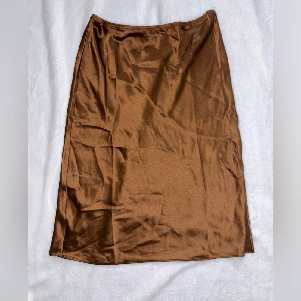 NWT Ro & De Brown Midi Satin Skirt